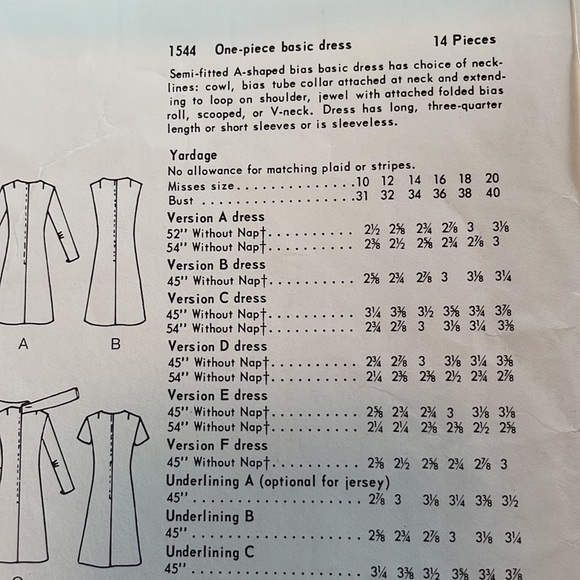 Vogue pattern Basic Dress Design 1544, semi fitted A shaped bias basic dress - Picture 4 of 12